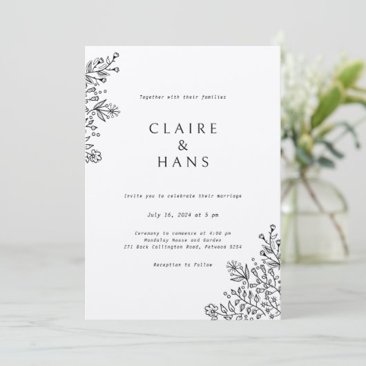 Eenvoudige huwelijksuitnodiging kaart (Staand voorkant)