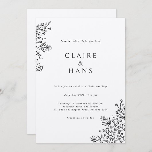 Eenvoudige huwelijksuitnodiging kaart (Voorkant / Achterkant)