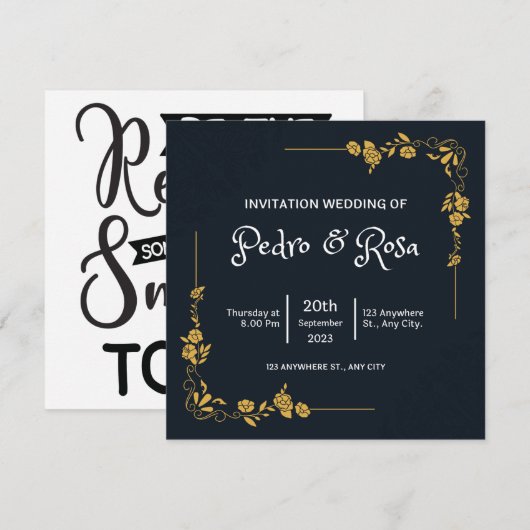 Eenvoudige huwelijksuitnodiging kaart (Voorkant / Achterkant)