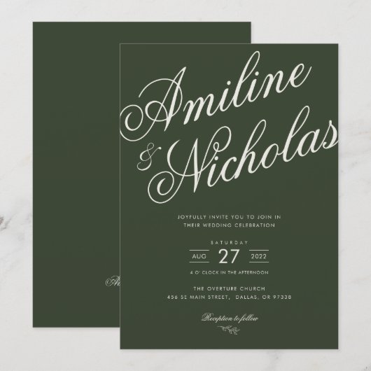 Eenvoudige huwelijksuitnodiging kaart (Voorkant / Achterkant)