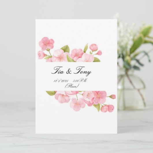 Eenvoudige huwelijksuitnodiging met rozen kaart (Staand voorkant)