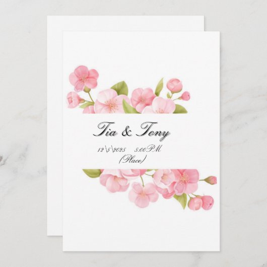 Eenvoudige huwelijksuitnodiging met rozen kaart (Voorkant / Achterkant)