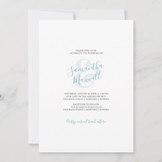 Eenvoudige huwelijksuitnodiging Tropical Turquoise (Voorkant)