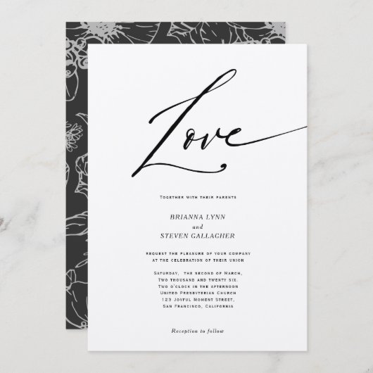 Eenvoudige huwelijksuitnodiging voor een moderne l kaart (Voorkant / Achterkant)