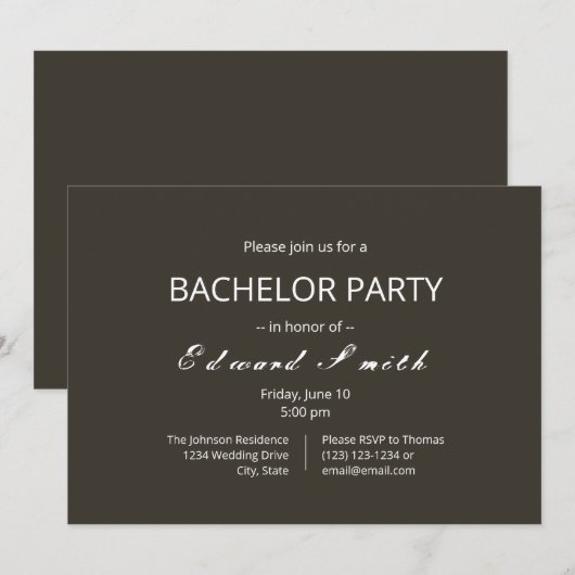 Eenvoudige huwelijksuitnodigingen van bachelorpart kaart (Voorkant / Achterkant)