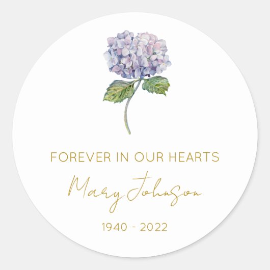 Eenvoudige Hydrangea Herdenking Klassieke Ronde St Sticker (Voorkant)