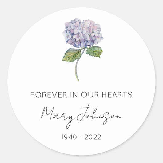 Eenvoudige Hydrangea Herdenking Klassieke Ronde St Sticker (Voorkant)