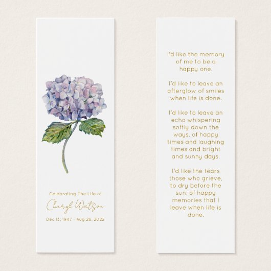 Eenvoudige Hydrangea Rouwherdenkingsbladwijzer Mini Visitekaartjes (Voorkant /achterkant)