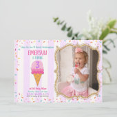 Eenvoudige Ice Cream Party-uitnodiging met foto Kaart (Staand voorkant)