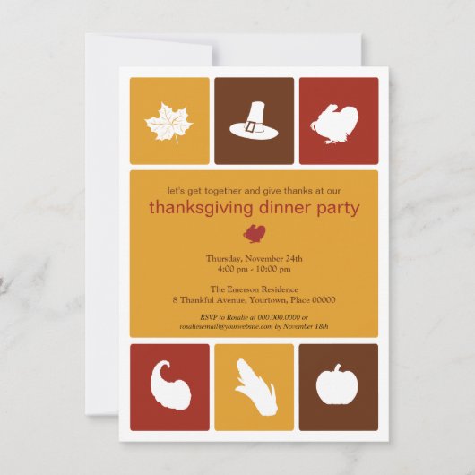Eenvoudige Iconen Thanksgiving Dinner Invitation Kaart (Voorkant)