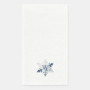 Eenvoudige Icy Blue Monogram Waterverf Sneeuwvlok Servet