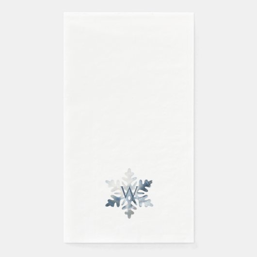 Eenvoudige Icy Blue Monogram Waterverf Sneeuwvlok Servet (Voorkant)