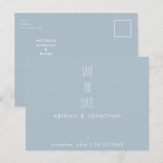 Eenvoudige Icy Blue Winter Wedding Save the Date Briefkaart (Voorkant / Achterkant)