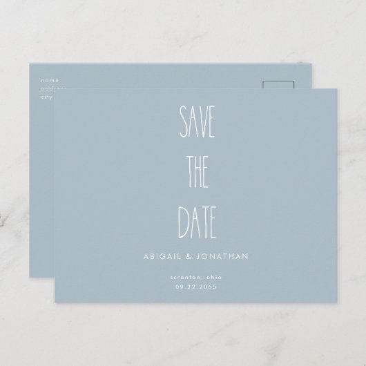 Eenvoudige Icy Blue Winter Wedding Save the Date Uitnodiging Briefkaart (Voorkant / Achterkant)