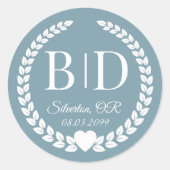 Eenvoudige Icy Slate Blauw Monogram Huwelijk Ronde Sticker (Voorkant)