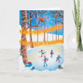 Eenvoudige ijs-kerst schaatsen kunstwerk kerstkaar kaart (Voorkant)