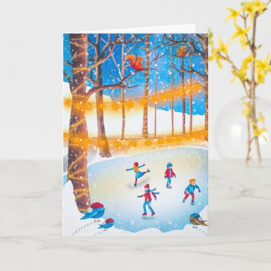 Eenvoudige ijs-kerst schaatsen kunstwerk kerstkaar kaart (Gele Bloem)