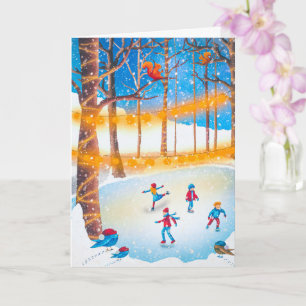 Eenvoudige ijs-kerst schaatsen kunstwerk kerstkaar kaart