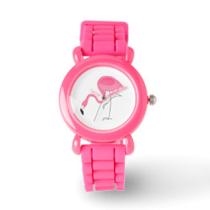 Eenvoudige illustratie van Cute Pink Flamingo Horloge