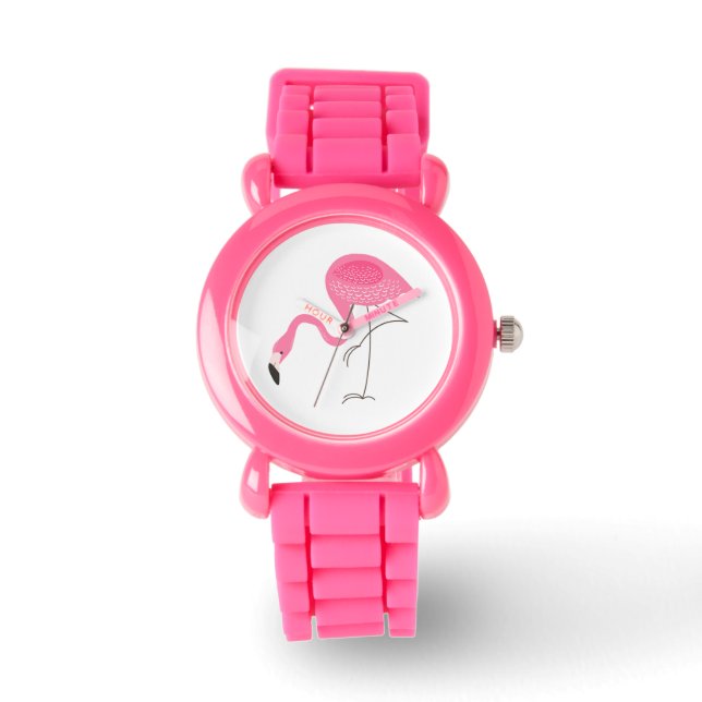 Eenvoudige illustratie van Cute Pink Flamingo Horloge (Voorkant)
