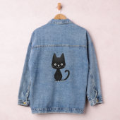 Eenvoudige Illustratie van Zwarte Kat Cute Kawaii Denim Jacket (Hangar)