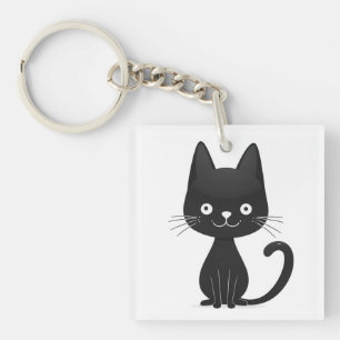 Eenvoudige Illustratie van Zwarte Kat Cute Kawaii  Sleutelhanger