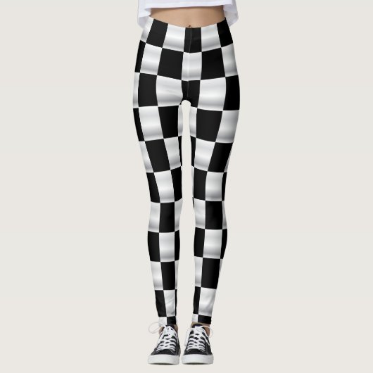 Eenvoudige ingecheckte vlag leggings zwart-wit (Voorkant)