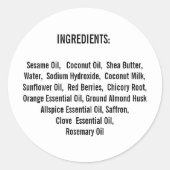 Eenvoudige ingrediëntenlijst handgemaakte Skincare Ronde Sticker (Voorkant)
