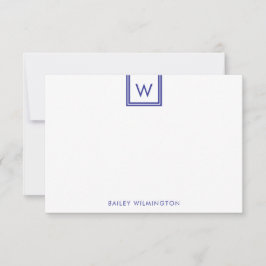 Eenvoudige Initiaal in Doosje Deep Blue Briefpapie Notitiekaartje