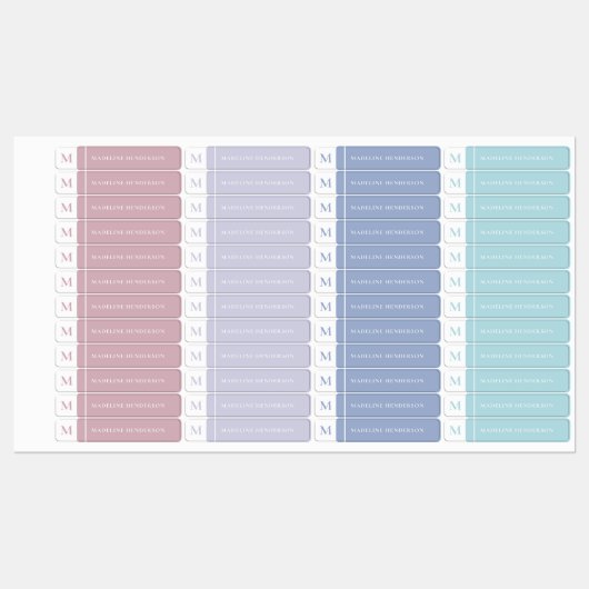 Eenvoudige Initiaal Pastel Colour Waterproof Kinde Labels (Vel)