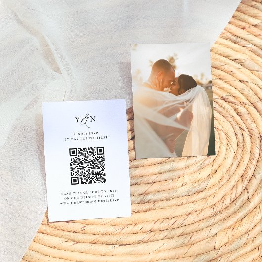 Eenvoudige Initialen Elegante Foto QR Code Wedding Informatiekaartje