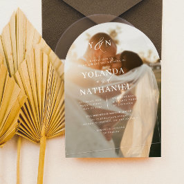 Eenvoudige Initialen Elegante Kalligrafie Boog Wed Acryl Uitnodigingen