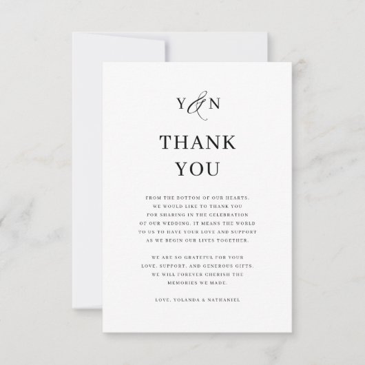 Eenvoudige Initialen Elegante trouwfoto Dank u Bedankkaart (Voorkant)