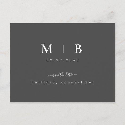 Eenvoudige Initialen Grijze bruiloft opslaan Datum Briefkaart (Voorkant)