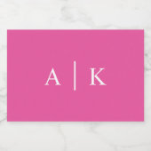 Eenvoudige Initialen Monogram Bright Hot Pink Sparkling Wijnetiket (Enkel label)