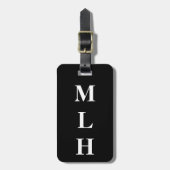 Eenvoudige Initialen Monogram Slank Solid Black Bagagelabel (Voorkant verticaal)