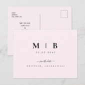 Eenvoudige Initialen Roze bruiloft opslaan Datum Briefkaart (Voorkant / Achterkant)