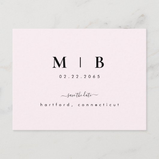 Eenvoudige Initialen Roze bruiloft opslaan Datum Briefkaart (Voorkant)