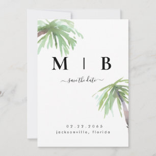Eenvoudige Initialen Tropical Wedding Vertical Save The Date
