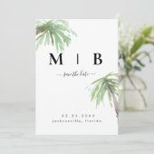 Eenvoudige Initialen Tropical Wedding Vertical Save The Date (Staand voorkant)