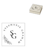 Eenvoudige Initialen voor Botanische Branch Wedden Rubberstempel (Gestempeld)