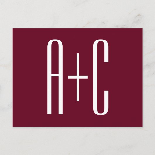 Eenvoudige Initialen voor Koppels | Wit & Burgundy Briefkaart (Voorkant)