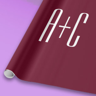 Eenvoudige Initialen voor Koppels   Wit & Burgundy Cadeaupapier