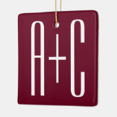 Eenvoudige Initialen voor Koppels | Wit & Burgundy Keramisch Ornament (Links)