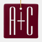 Eenvoudige Initialen voor Koppels | Wit & Burgundy Keramisch Ornament (Achterkant)