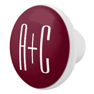 Eenvoudige Initialen voor Koppels Wit & Burgundy Keramische Knop