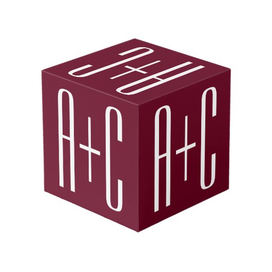 Eenvoudige Initialen voor Koppels | Wit & Burgundy Kubus (Achter hoekig)