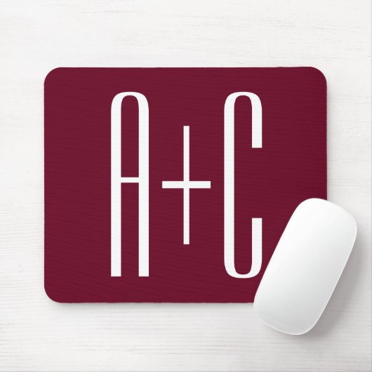 Eenvoudige Initialen voor Koppels | Wit & Burgundy Muismat (Met muis)