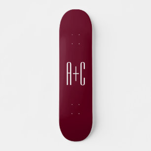 Eenvoudige Initialen voor Koppels   Wit & Burgundy Persoonlijk Skateboard