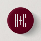 Eenvoudige Initialen voor Koppels | Wit & Burgundy Ronde Button 3,2 Cm (Voorkant)